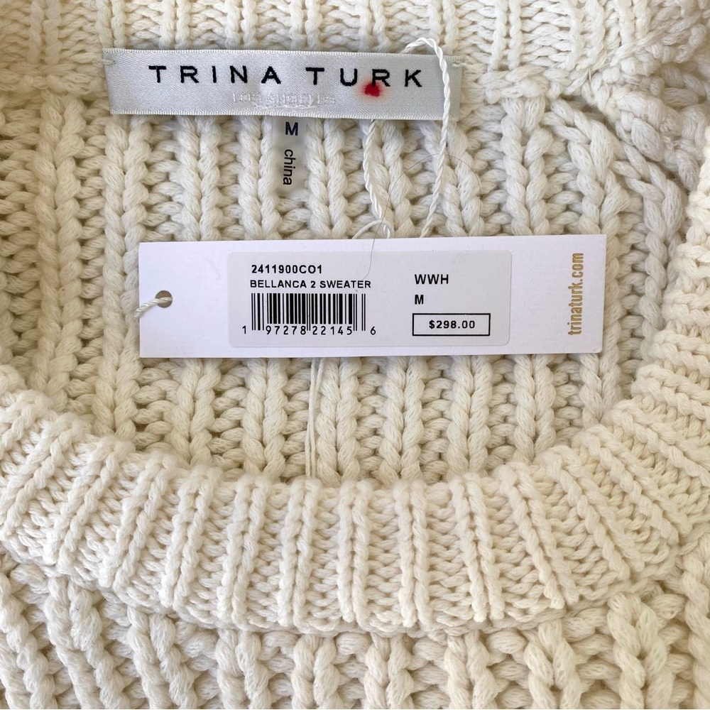 Trina Turk NWT Bellanca Bubble Sleeve Sweater White Knit, Size M - Picture 3 of 8